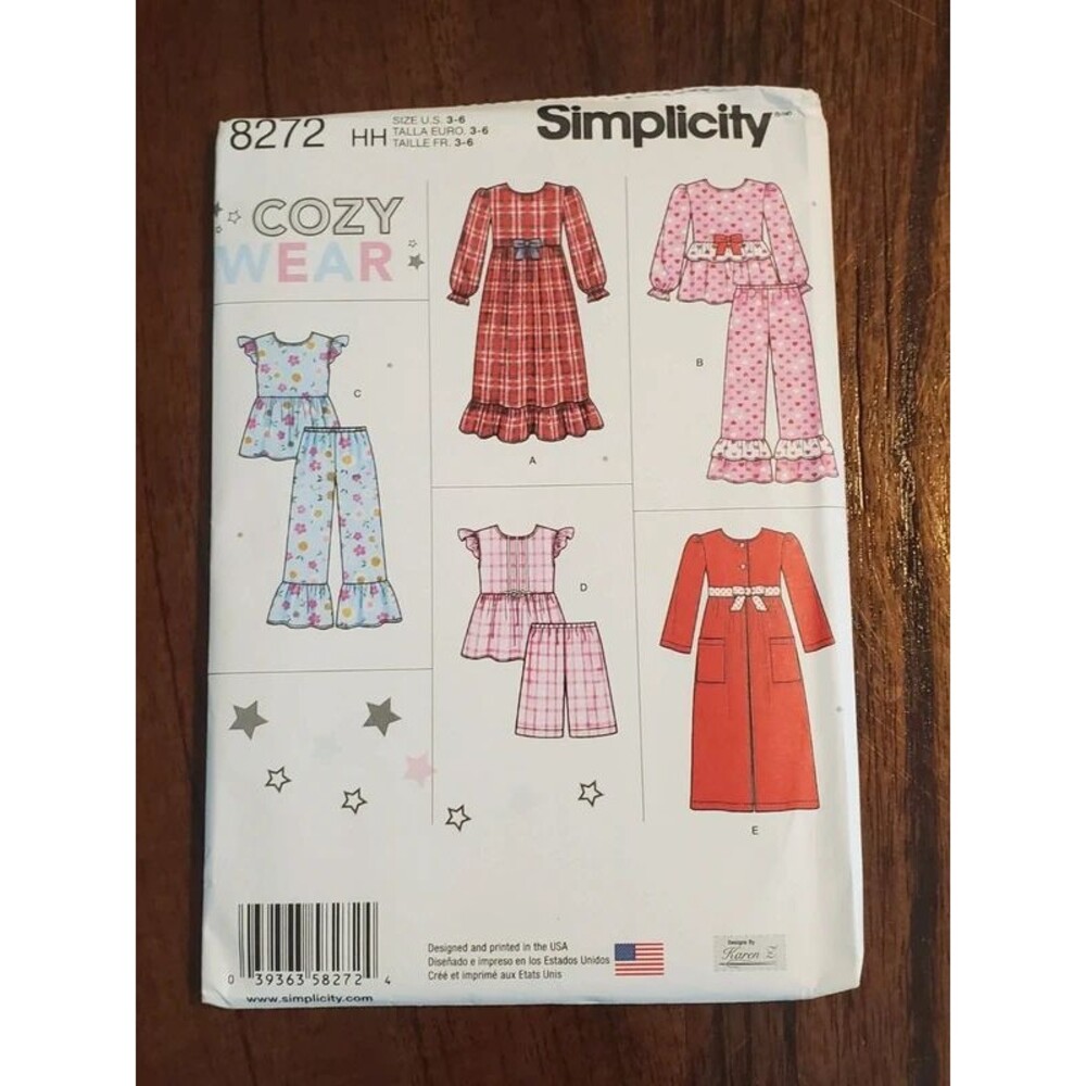 Simplicity 8272 Girls Cozy Wear Pajamas Robe Nightgown Size 3-6 Uncut Pattern